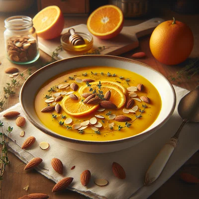 Safran-Orangen-Suppe mit gerösteten Mandeln