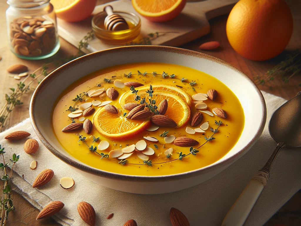 Safran-Orangen-Suppe mit gerösteten Mandeln