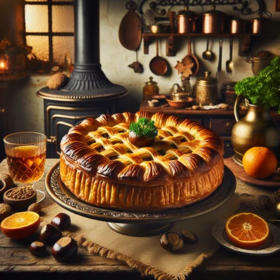 Orangen-Maronen-Pastete mit knuspriger Blätterteigdecke