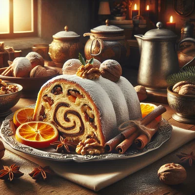 Nussstollen mit Walnüssen und Marzipan