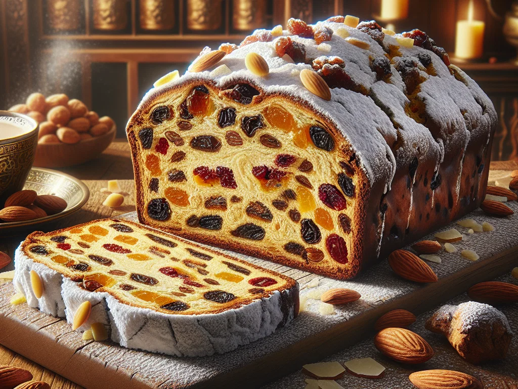 Früchte-Mandelstollen mit Rumrosinen und Marzipankern