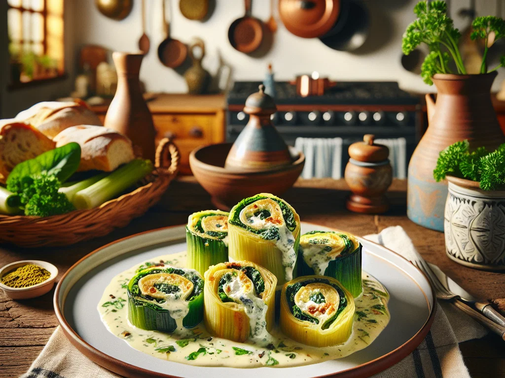 Gefüllte Lauchröllchen mit Ricotta und Spinat