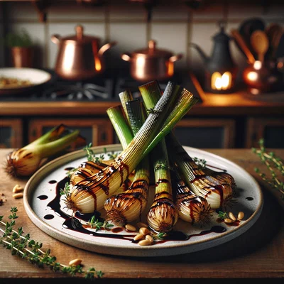 Gegrillter Lauch mit Balsamico-Reduktion