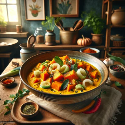 Kürbis-Lauch-Curry mit Kokosmilch