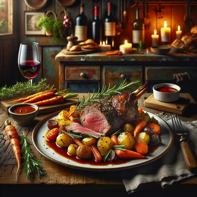 Gewürzter Lammbraten mit Rotweinsoße