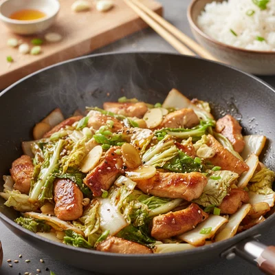 Chinakohl-Pfanne mit Hähnchen und Sojasauce