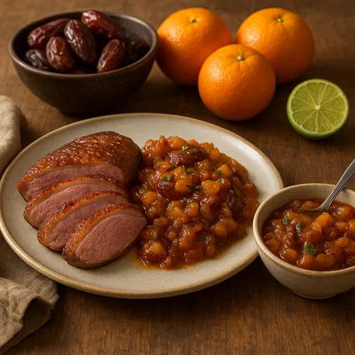 Orangen-Dattel-Relish mit Entenbrust