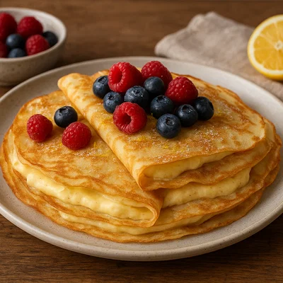 Französische Crêpes mit Vanillecreme und frischen Beeren