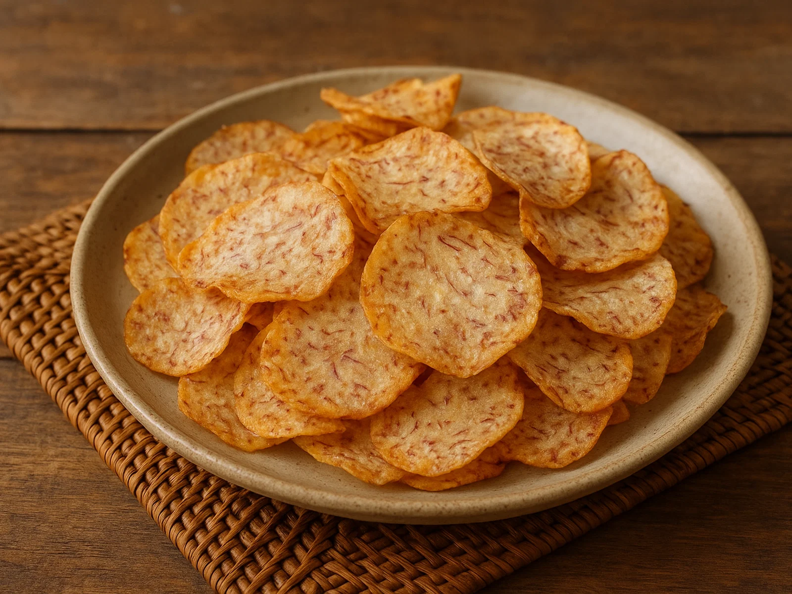 Knusprige Taro-Chips aus dem Ofen oder der Fritteuse