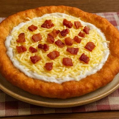Langos – Ungarische Knoblauch-Hefefladen mit Sauerrahm und Käse