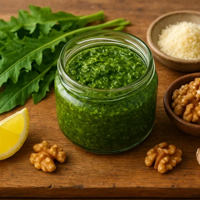 Hausgemachtes Löwenzahn-Pesto mit Walnüssen