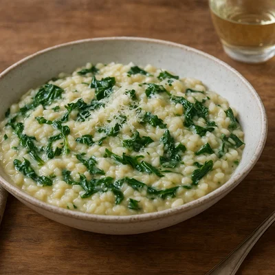 Löwenzahn-Risotto mit Weißwein und Parmesan