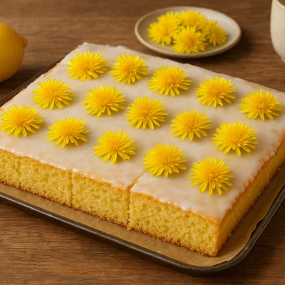 Saftiger Zitronen‑Löwenzahnkuchen vom Blech
