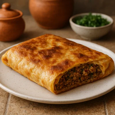 Herzhafter Rindfleisch-Mutabbaq aus der Pfanne