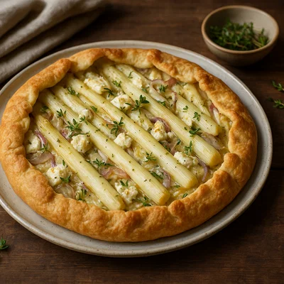 Weiße Spargel-Galettes mit Ziegenkäse und Thymian