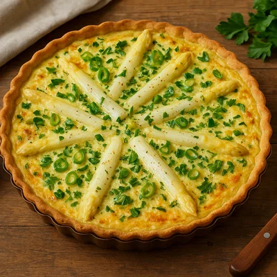 Weiße-Spargel-Tarte mit Frühlingskräutern und Gruyère