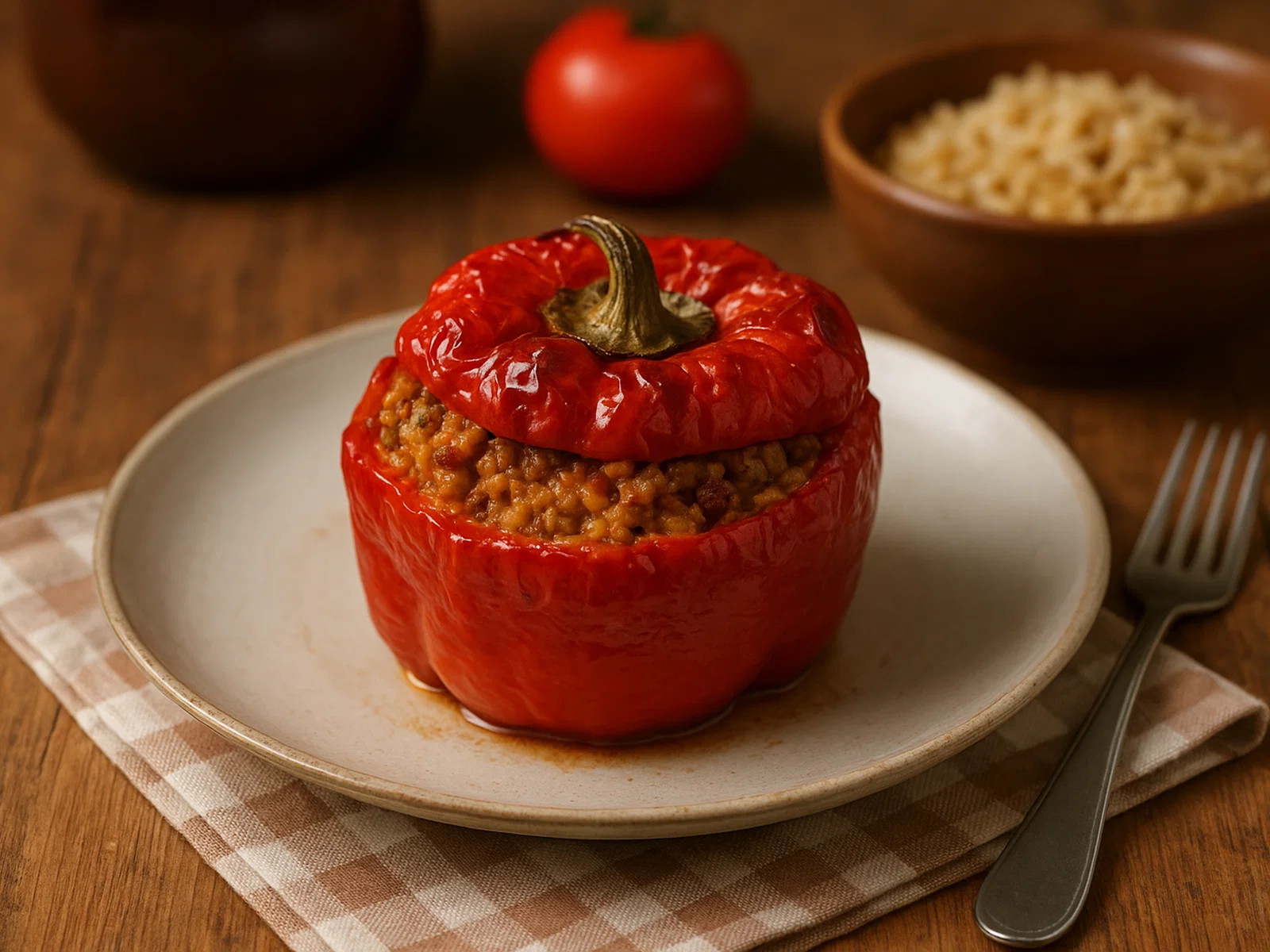 Klassische gefüllte Paprika in Tomatensauce