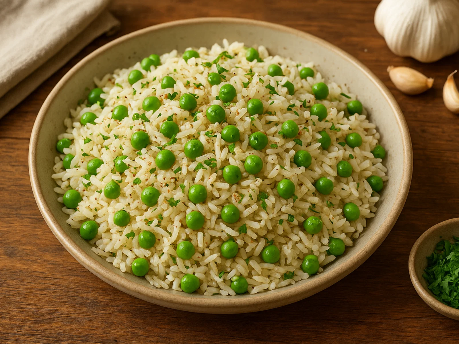 Aromatischer Basmati-Reis mit grünen Erbsen