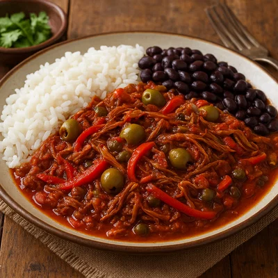 Kubanische Ropa Vieja (Geschmortes Rindfleisch mit Paprika und Tomaten)