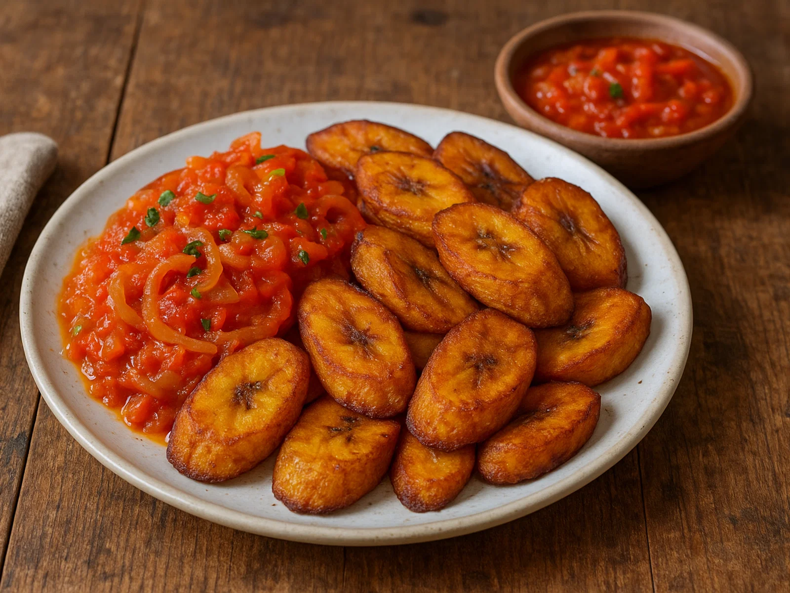 Alloco – Frittierte Kochbananen mit pikanter Tomaten-Zwiebel-Sauce