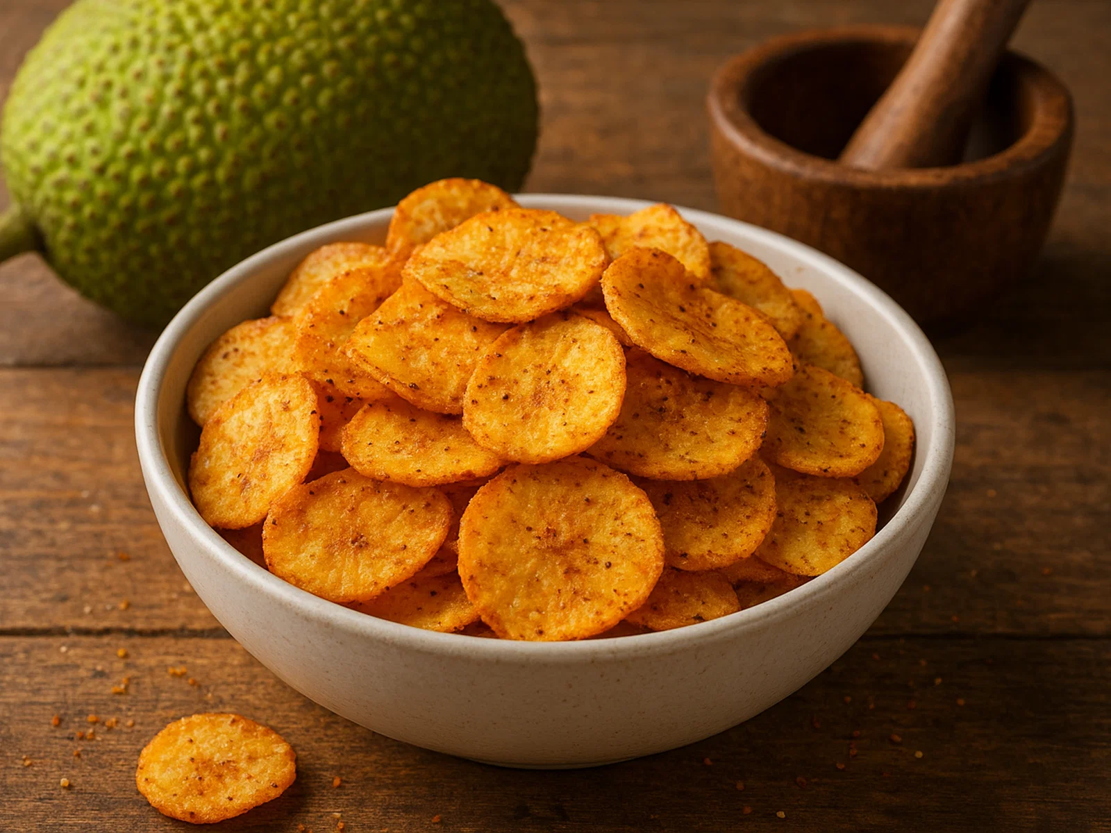Knusprige Brotfrucht-Chips aus dem Ofen