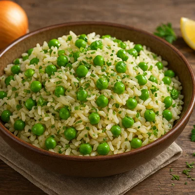 Aromatischer Erbsenreis mit Kräutern