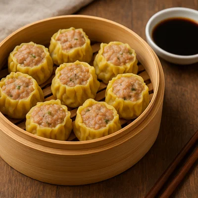 Dim Sum mit gedämpften Schweine-Hackfleisch-Teigtaschen (Siu Mai)