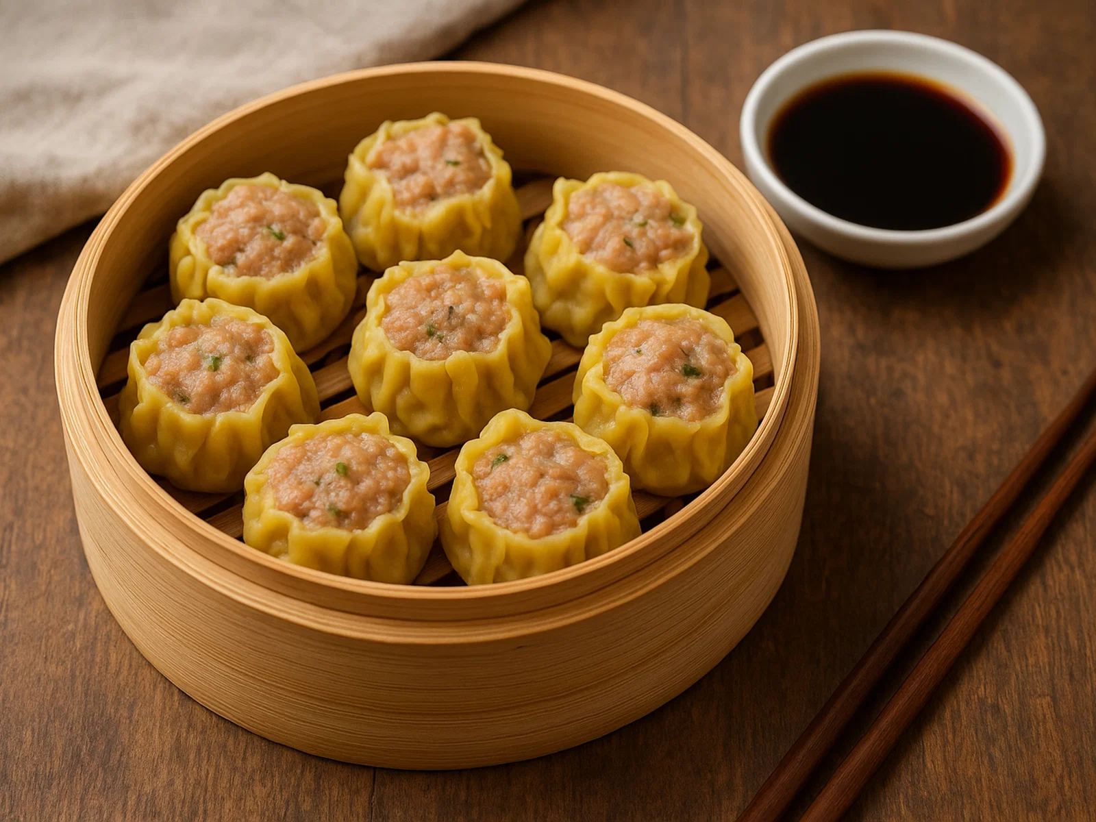 Dim Sum mit gedämpften Schweine-Hackfleisch-Teigtaschen (Siu Mai)