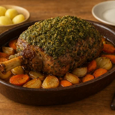 Burgenländisches Lammfleisch mit Kräuter-Knoblauch-Kruste