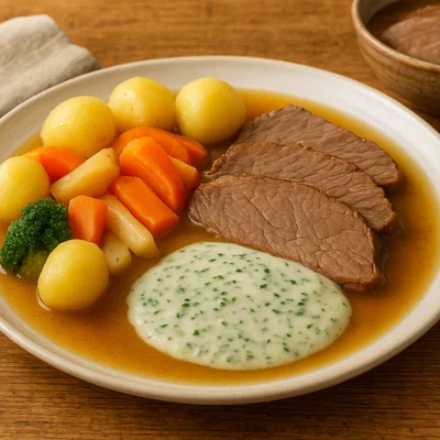 Burgenländischer Tafelspitz mit Schnittlauchsauce und Wurzelgemüse