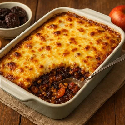 Burgenländischer Dörrobstauflauf mit Käse-Sahne-Haube