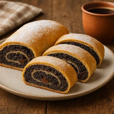 Klassischer Mohnstrudel mit dunkler Mohnfüllung