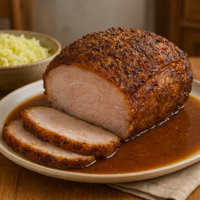 Österreichischer Schweinsbraten mit Knoblauch-Kümmel-Kruste