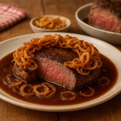 Klassischer Zwiebelrostbraten mit Röstzwiebel-Kranz