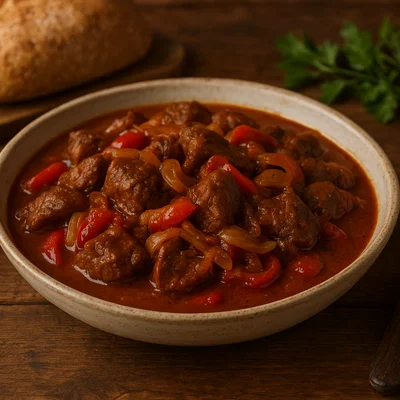 Wildschweingulasch mit Paprika und Zwiebeln