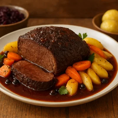 Klassischer Hirsch-Wildbraten mit Rotweinsauce