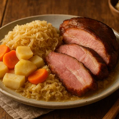 Geselchtes mit Sauerkraut und Wurzelgemüse