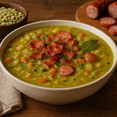 Deftige Erbsensuppe mit Speck