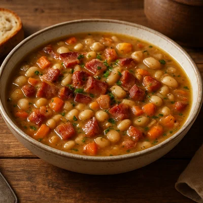 Kräftige Bohnensuppe mit Speck