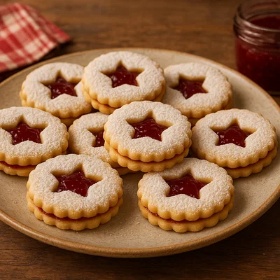 Klassische Spitzbuben (Mürbeteig-Doppelkekse mit Marmelade)