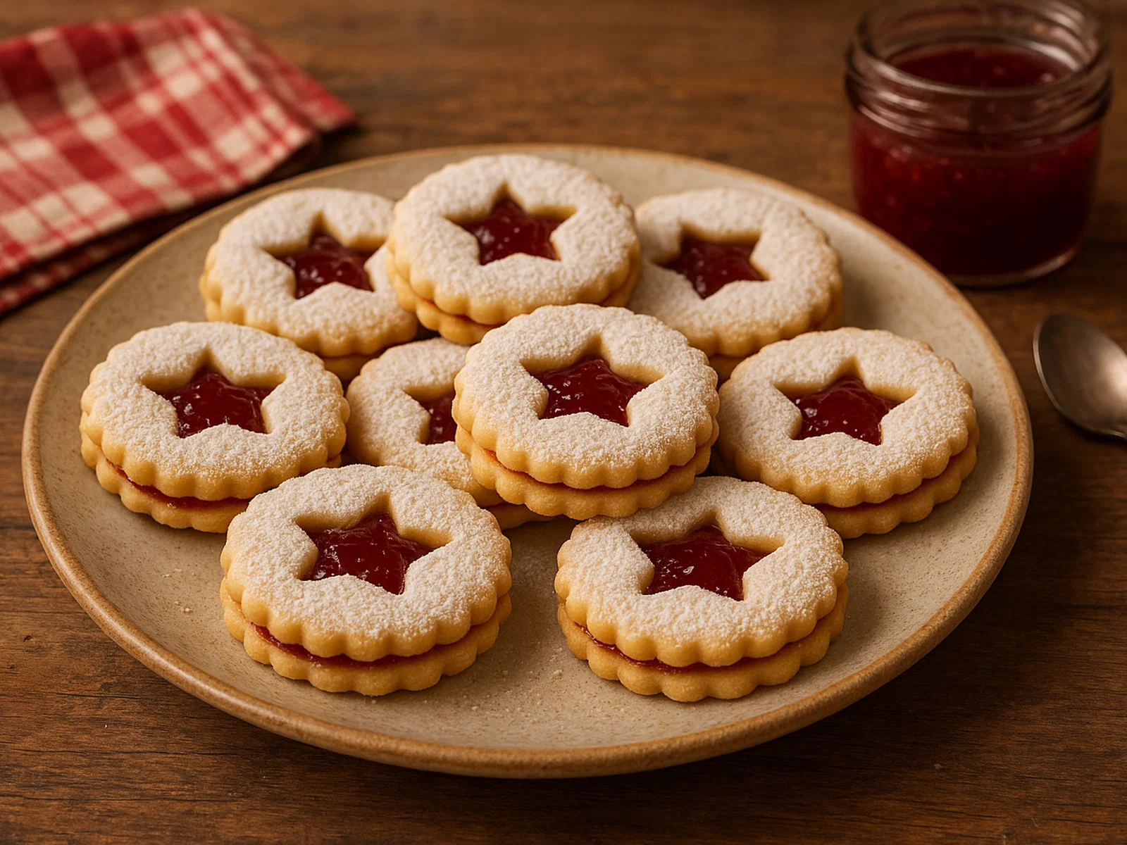 Klassische Spitzbuben (Mürbeteig-Doppelkekse mit Marmelade)