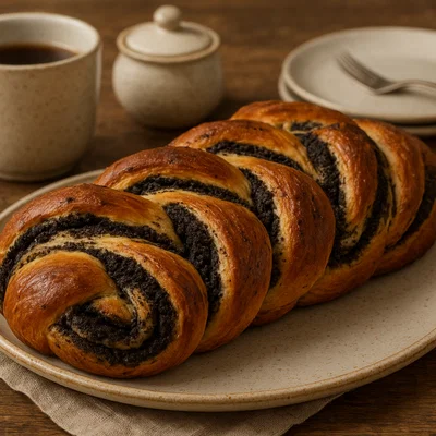 Traditioneller Mohnstriezel aus Hefeteig