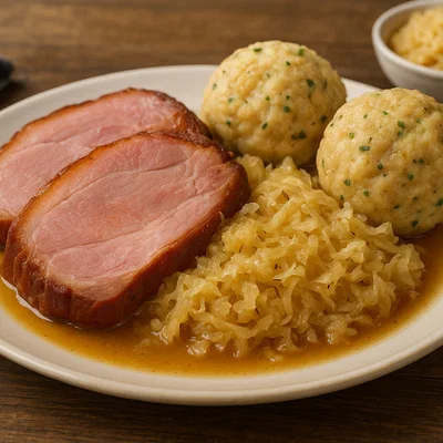 Selchfleisch mit Sauerkraut und Semmelknödeln