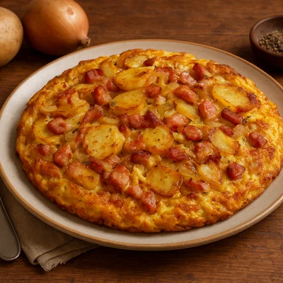 Deftiges Bauernomelette mit Kartoffeln und Speck