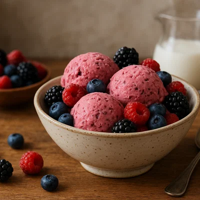 Cremiges Beereneis mit frischen Beeren
