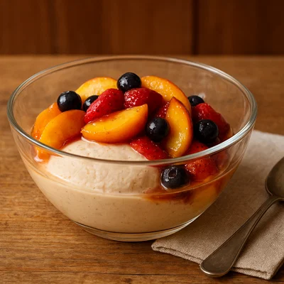 Gefrorenes Dessert mit Kärntner Rauchmilch und Früchten