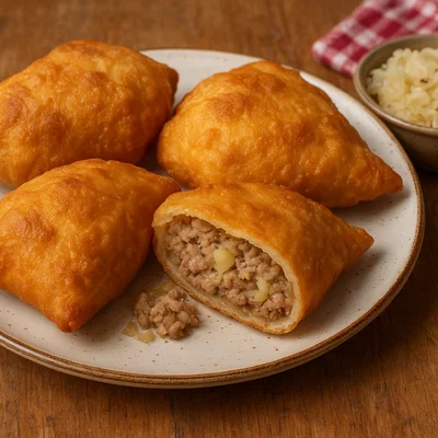 Innviertler Fleischkrapfen (herzhaft gefüllte Schmalzkrapfen)