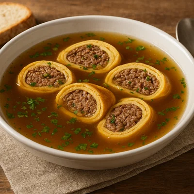 Fleischstrudelsuppe – herzhafte Rindersuppe mit Fleischstrudel