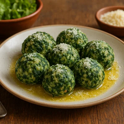 Spinatknödel mit Butter und Parmesan