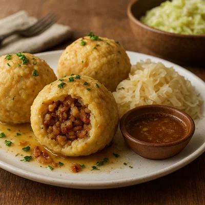 Grammelknödel mit Kartoffelteig
